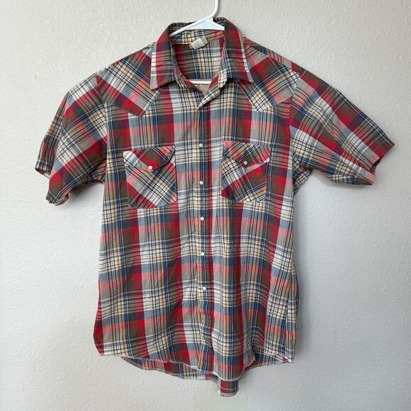 Vintage Saddlebrook Western Wear SS Pearl Snap plaid shirt size LARGE Made in US - Picture 1 of 8